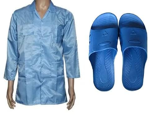 SVR Solution - ESD SAFE ANTI STATIC APRON 1 PCS & ESD SLIPPERS 1 PCS FOR CLEANROOM ESD SAFE AREA LABS HOSPITAL BLUE 2 PCS COMBO-image-7