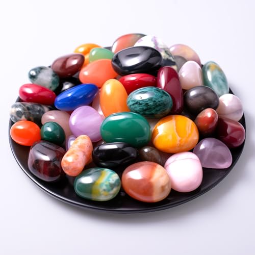 Image of Polished Colorful Crystal Stone Set - 24 Types, 0.8 inch Large Tumbled Gemstones, Bulk Decorative Pretty Rocks Collection for Meditation, Reiki, Healing, Mancala Stones and Crafts