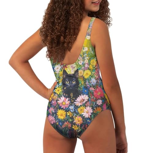 Image of One Piece Bathing Suit for Teen Girls Comfy Crewneck Backless Bathing Suit