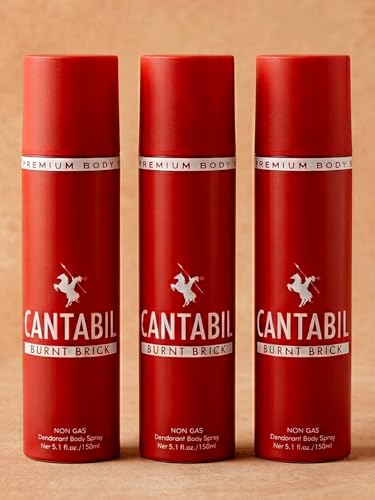 Image of Cantabil Burnt Brick Unisex Long Lasting No Gas Deodorant Body Spray | Pack Of 3 X 150ml With Citrus, Amber & Musk | Perfume Deo For Men & Women | Rakhi Gift for Brother