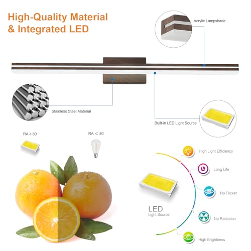Image of SineRise 40-Inch LED Modern Bathroom Vanity Light Bar, Brown Modern Acrylic Bathroom Wall Lighting Fixtures Over Mirror (Cool White 6000K)