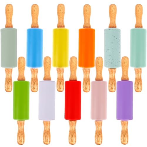 11 Pcs 9 Inch Mini Rolling Pins Small Silicone Rolling Pin Colorful Rolling Pins for Kids Kitchen Baking Pastry Cake Cookie Chef Role-playing Game, 11 Colors