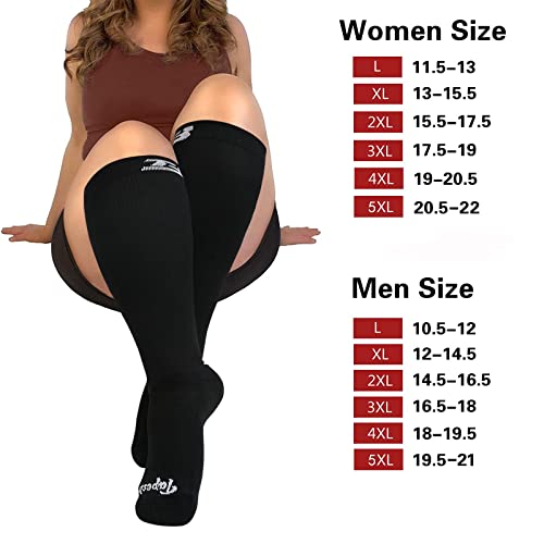Tapesb Plus Size Compression Socks Wide Calf Men Women Knee High 20-30 Mmhg Breathable Circulation Xl 2Xl 3Xl 4Xl 5Xl Black #TOP6