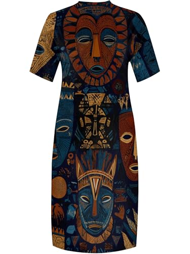Image of Plus Size Maxi Dress for Women Short Sleeve V Neck Casual Loose Sundress with Pockets