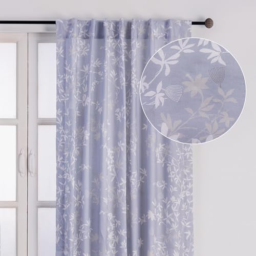 Image of Maison d' Hermine Curtains for Living Room 100% Cotton 84 inch Length One Panel Light Filtering Curtains for Bedroom Windows with Rod and Loop Pockets Drapes (Louxor Blue, 50 inch W x 84 inch L)