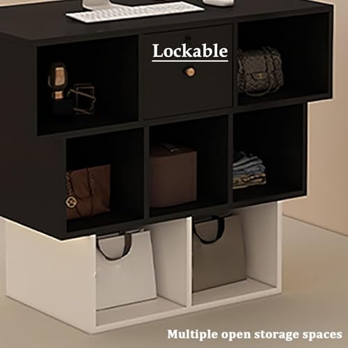 Moderno banco di ricezione con gestione dei cavi, elegante tavolo per la cassa per saloni e negozi, design aperto di archiviazione, soluzione perfetta per le aziende