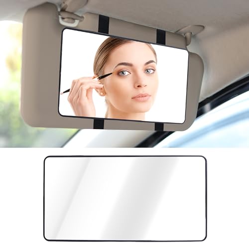 Car Visor Mirror Sun Visor Mirror with Straps Cosmetic Makeup Visors Mirrors for Truck Cars SUVs Car Mirrors Vanity for Women Girls Universal Interior Cars Accessories(Black)