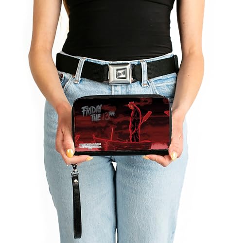 Warner Bros. Horror Movies Wallet, Zip Around, FRIDAY THE 13TH Jason Boat Scene Black/Reds/White, Vegan Leather3