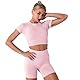 IMEKIS Damen 3 tlg Fitness Set Sport-BH mit Crop-Top und Shorts Nahtlose Yoga Kleidung Fitness Workout Outfit Frauen Slim Fit Sommer Biker Activewear Laufanzug Rosa M