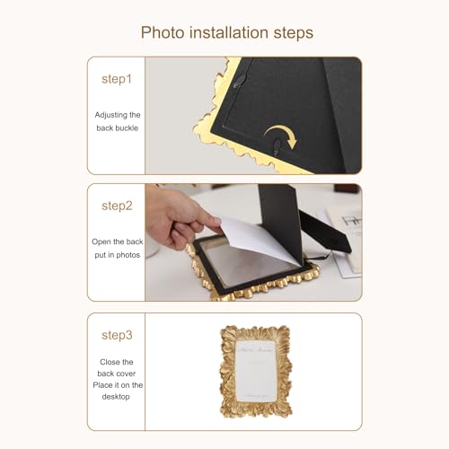 Image of 4x6 Picture Frames Gold Vintage Photo Frame for Table Top Display and Wall Hanging Home Decor