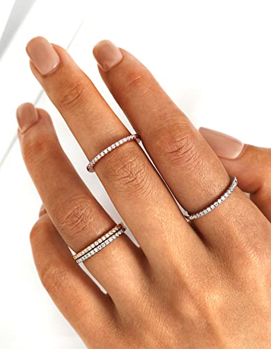 MomentWish Wedding Bands for Women, Moissanite Engagement Ring, Simulated Diamond Wedding Ring S925 Sterling Silver Eternity Rings2