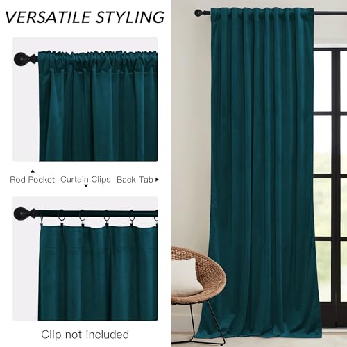 Image of RYB HOME Teal Blue Velvet Curtains 84 inches for Bedroom Living Room | Thermal Insulated, Room Darkening, Super Soft Velvet, Drapes with Pleat Tape, Dining Room Home Theater, W52 x L84, 2 Panels