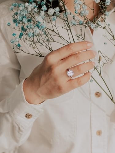 Metzakka 2CT 925 Sterling Silver Cushion Cut Engagement Ring, Cubic Zirconia Halo Promise Wedding Ring for Women3