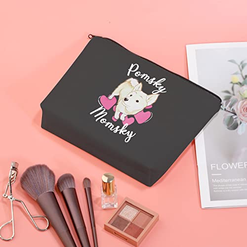 JXGZSO Pomsky Momsky Make-up-Tasche, Zwergspitz, Husky-Mix, Hundebesitzer, Geschenkidee für Hunde, Mutter, Pomsky, Pomsky Momsky B