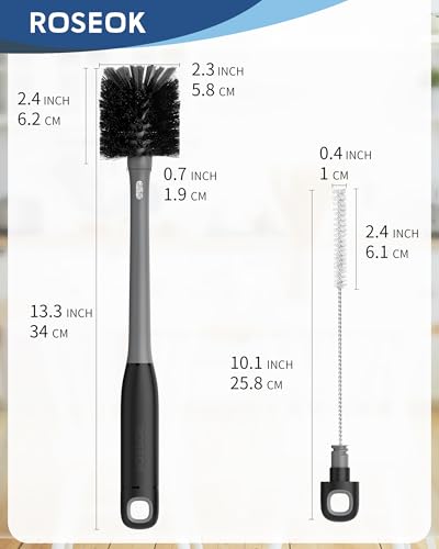 Image of ROSEOK 2 in 1 Bottle Brush with Straw Cleaner Brush, Water Bottle Brush | For Cleaning Glass, Sports Bottle, Coffee Mug, Cup Cleaner, Black, 1 Pack
