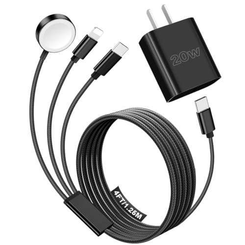Image of Travel Essentials Multi Charging Cable with 20W Charger Block | 3 in 1 Type C /Lightning /Magnetic Charging Cable for Apple Watch Charger,iPhone Charger,Cruise Vacation Camping Essentials-4FT