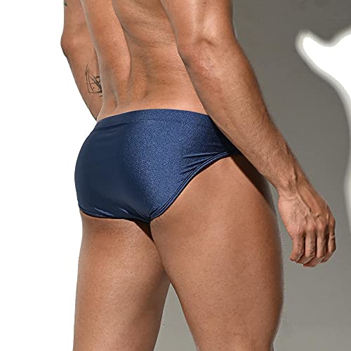 Men's Cup Swim Briefs Prevent Exposure Sexy Sunbath Holiday Swimwear Low Waist Navy L29-31inch/79-83cm3