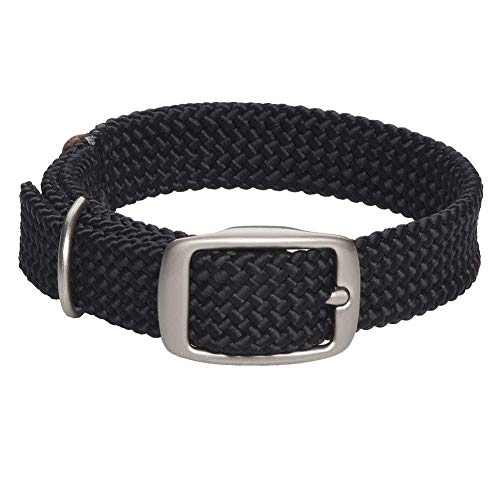 Mendota Pet Double Braid Collar - Satin Nickel - Dog Collar - Made in The USA - Black, 1 in x 24 in Standard
