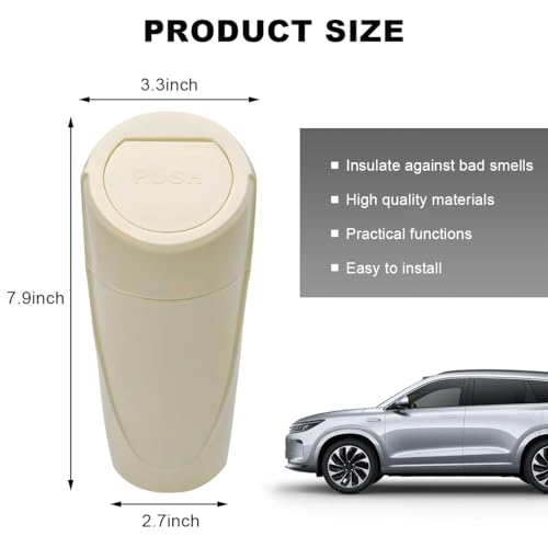 Image of Car Trash Can with Lid, Mini Car Garbage Bin Leakproof Cup Holder Trash Can, Multipurpose Organizer Door Pocket Trash Cup Fits Auto Home Office, Universal Garbage Can (Beige)