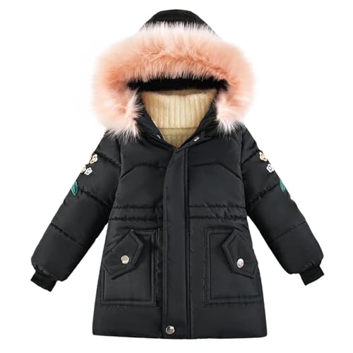 Zeiayuas Girls Winter Coat Kids Warm Quilted Puffer Down Jacket with Detachable Faux Fur Hood Water Resistant Parka Jacket for Outdoor Skiing 2-7 Years Teenage Snowsuit Outerwear