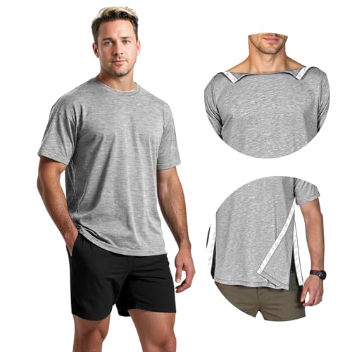 Shoulder Surgery Recovery Shirts Unisex Post Surgery Shirt Left and Right Side Snap Access Recovery T Shirt for Women Men4