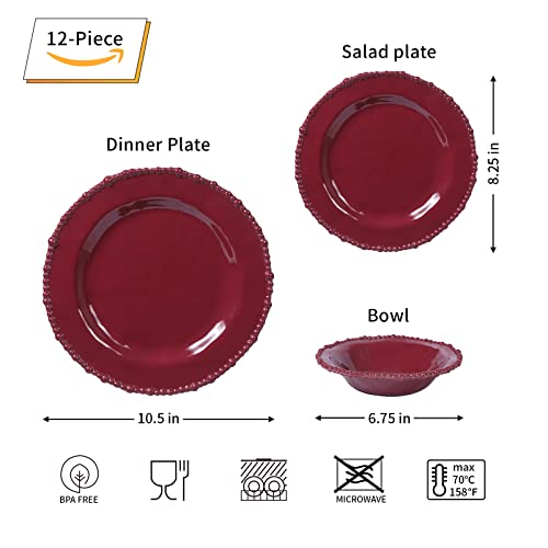 Melamine Dinnerware Sets - 12 Pcs Melamine Dishes Set Bpa-Free, Lightweight And Unbreakable,Camping Dishes Set,Service For 4 (Red) #TOP1