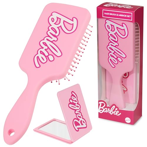 Barbie Detangle Hair Brush for Women Teenagers Girls Paddle Brush and Compact Mirror Set - Gifts for Her