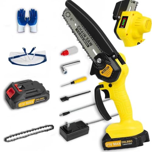 Mini Chainsaw Cordless, 6 inch Electric Chain Saw, With power display for Wood/Tree Cutting, Garden & Household Use Stocking Stuffers Gift for Men Dad Husband