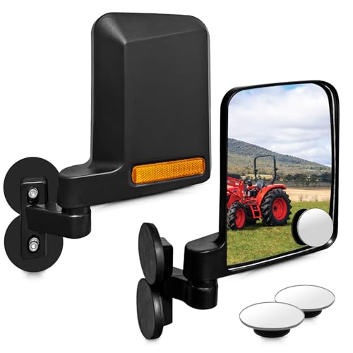 UNIGT Universal Tractor Side Mirrors Included Blind Spot Mirror Compatible with Forklifts Lawn Movers Kubota B BX Mahindra Tractor Accessories with Rubber Coated Magnetic Mounting Base