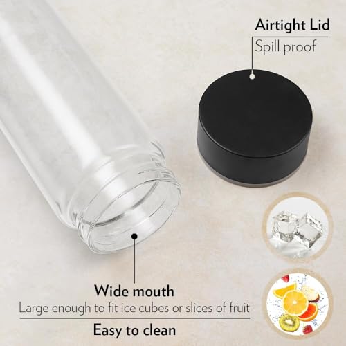 Image of Glassbunny Glass Bottles Wide Mouth Glass Water Bottle with Leak-Proof Airtight Black Plastic Lid for Water, Smoothie, Juices - 750ml - 1PC