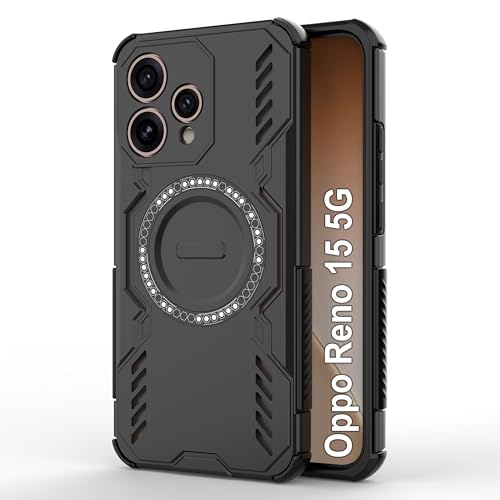 Image of Zapcase Back Case Cover for Oppo Reno 15 5G | Magnetic Case with Built-in Metal Ring | Supports MagSafe Charger, Wallet & Car Mount | Shockproof Hybrid PC + TPU | Black