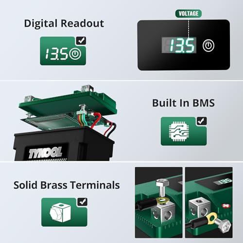 Image of TYKOOL LFP14-BS-STD Lithium Battery, Replaces YTX14-BS, 400CCA 8Ah Fits for ATV UTV Motorcycle Scooter, Compatible with Honda Rancher 420 Foreman 500 Kawasaki Brute Force 750, Digital Readout [+ -]