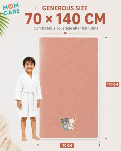 Image of MOM CARE Baby Kids Bath Towel 70x140 cm, Soft Microfiber, Quick Dry Peach