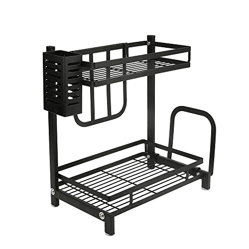 homewell Estante para especias con 2/3 niveles, estante de cocina, encimera, especiero de pie, con soporte para utensilios, soporte para tablas de cortar, color negro (2 niveles)