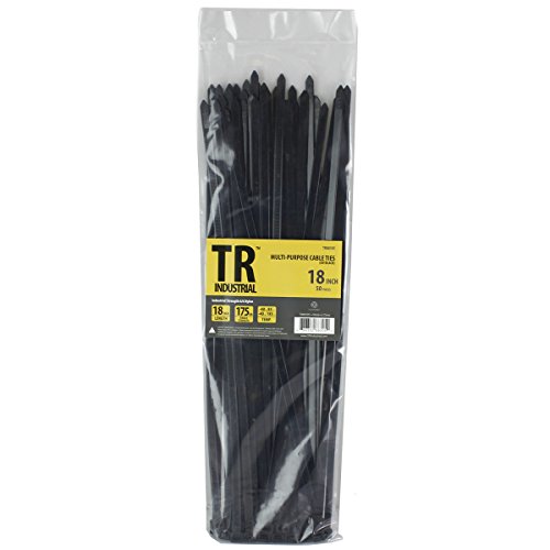 TR Industrial Multi-Purpose UV Resistant Black Cable Ties, 18 inches, 100 Pack