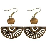 Hohopeti Pendientes Colgantes en Madera Dorada para Mujer de Abanico Ligeros y Portátiles, Diseño Elegante y Sofisticado para Fiesta Verano