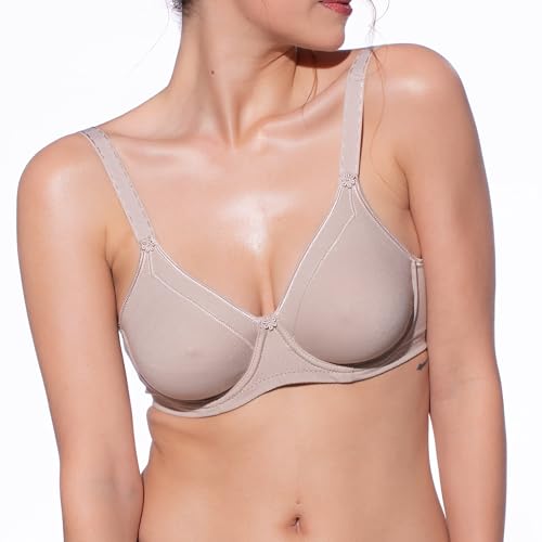 Selene, Sujetador Reductor para Mujer en Algodón Transpirable, con Aros y Sin Relleno, Colección Patricia, Color Tierra, Talla 105C