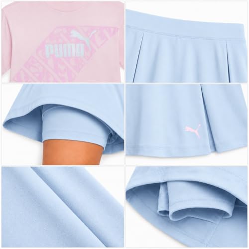 Image of PUMA Girls Athletic Skort Set - 2 Piece Workout Set Active Skirt with Shorts & Short Sleeve T-Shirt Girls Athletic Outfit