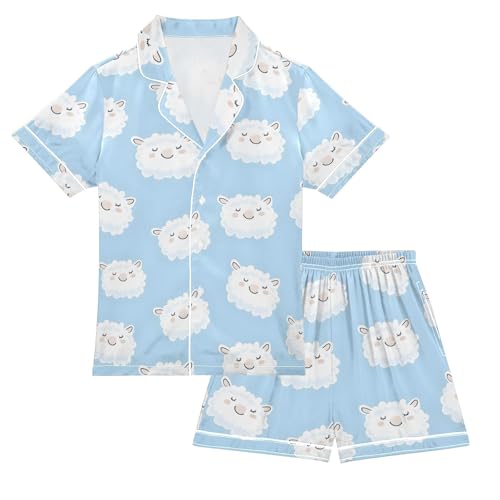 Cute Sheep Ear Pajamas Set Summer Button Down Sleepwear Pjs Sets Comfy Loungewear