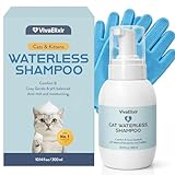 Cat Shampoo & Conditioner 2-in-1, waterless Bath — Hydration & Itch Relief — Detangles & Soothes Dry Skin, Anti-Static — Oatmeal, Aloe, Silk Protein — Low-Residue & pH-Balanced — 500 mL + Glove