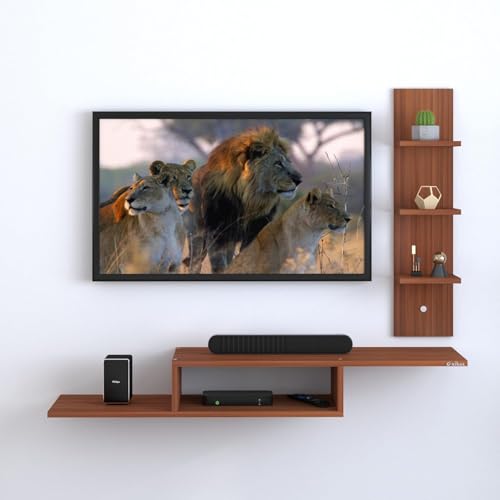 Image of Anikaa LED Light TV Unit Wall Mounted TV Unit Wall TV Cabinet for Living Room, Set Top Box Stand - Walnut (D.I.Y - Do-It-Yourself) Ideal for up to 43 inch inches