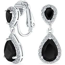 Lamparas Araña Negras Lágrima Nupcial Negro CZ Halo Prom Colgante Gota Declaración Lámpara De Araña Clip En Pendientes Cubic Zirconia Plata Chapada En Latón