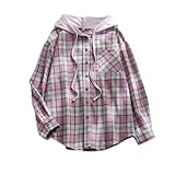 NANJUN Women's Cotton Plaid Hoodies Jacket Shirts Casual Long Sleeve Loose Button Down Shacket Jacke