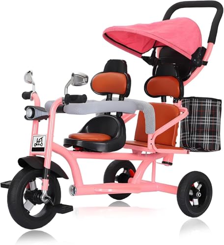 Triciclo 4 en 1 para niños, Multi-Función con Doble Asiento, Cochecito para Niños Pequeños con Asa de Empuje Desmontable, Asiento Delantero con Barandilla, Doble Freno para 1-7 Años Preescolar Equipo