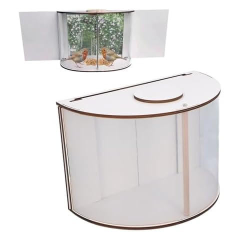 Pomya Window Bird Feeder Inside House, 180 Degrees Clear View Wooden Bird Feeder with Easy Refill Top, for 27-36 Inch Windows Cover