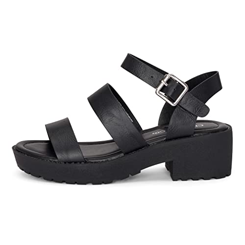 Chariot & Co -Credit(IIS)- Girls/Little Kids/Children Open Toe Strappy Two Band Double Strap Ankle Buckle Platform Lug Sole Chunky Block 1.75