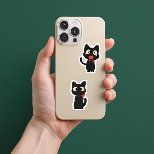Image of Cute Black Cat Sticker Pack of 52 - Kawaii Cartoon Kitty Vinyl Stickers for Laptop, Water Bottle, Notebook, Journal, Scrapbook, Phone Case, Luggage & DIY Decoration | Adorable Cat Lover Collection