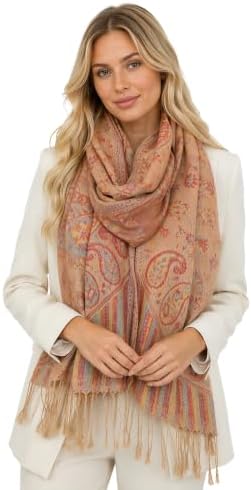 The Accessory Co. Women Pashmina Scarf Shawl Wrap - Large Long Paisley Floral Rainbow Ladies Scarves, Wearable Blanket Scarf, Womens Winter Scarfs, Indian Shawl Wedding Evening Stole, Head Scarf Neck