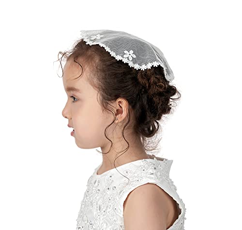 PAMOR First Communion Veils for Girls Lace Chapel Cap Veil Mantilla Veils Church Veil for Catholic Baptism Circle Round