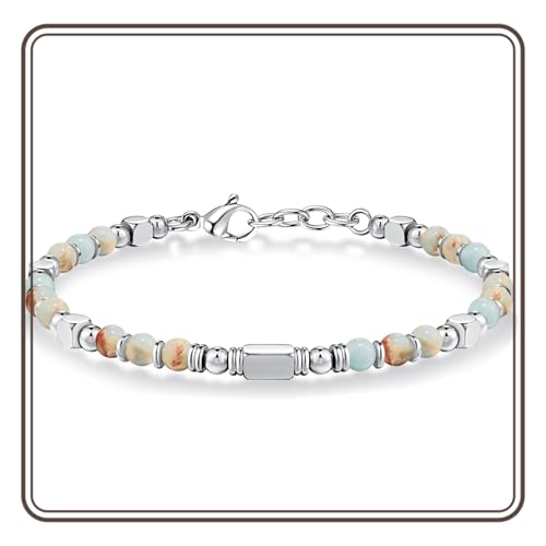 Colorful Stone Beaded Bracelet with Silver Tone Accents, Adjustable Jewelry for Everyday Wear or Layering3